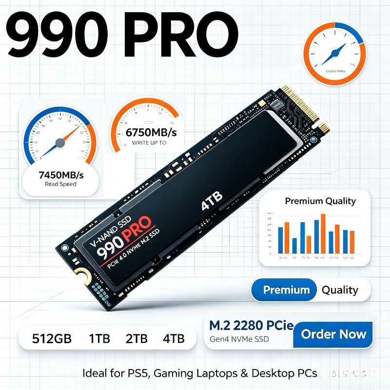 Pcie 4.0 4Tb 2280 Ssd 7450Mbps - SSD Asli 990 PRO – 512GB/1TB/2TB/4TB,